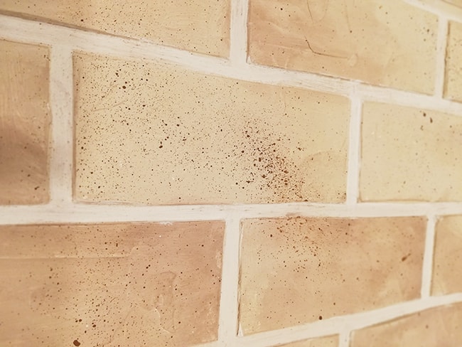 la peinture sur les briques vue de près