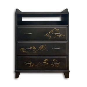 Commode 3 tiroirs motif japonais peinte avec la chalk paint Annie Sloan en teinte graphite